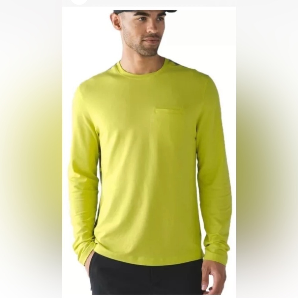 Lululemon In Your Element Long Sleeve Shirt Mens Size XL Yellow Gray Striped